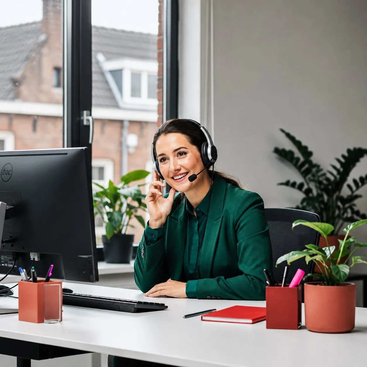 Medewerker met headset op kantoor